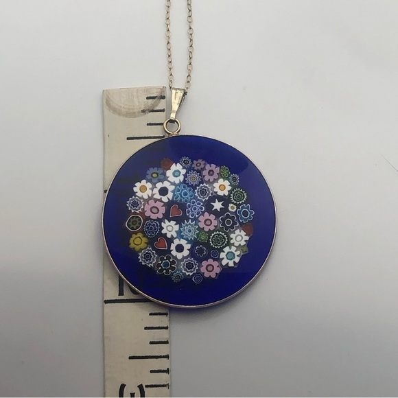 VTG Murano Millefiori Gold Tone 925 Pendant w 1/20 14k Gold Fill Chain 19” & 2” - Picture 12 of 12